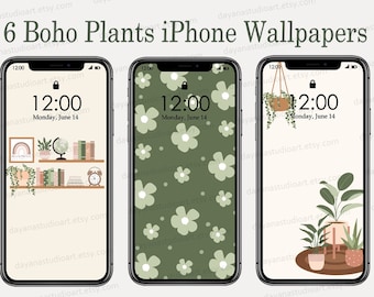 Boho iPhone Wallpapers Digital Download , Beige Cream Green Aesthetic Wallpaper iPhone , Botanical wallpapers , Neutral Phone Background