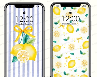 Zomer telefoonachtergronden, citroenbehang iPhone, minimalistische smartphone-behangset, bloemen esthetische achtergrond, boho-behang Citruskunst