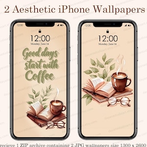 Fondos de pantalla de café para iPhone, fondos de pantalla retro de café y libros, diseño vintage para amantes del café, fondo estético para Android, adicto al café