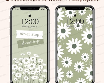 Floral phone wallpapers, flowers, set of 2, iphone wallpapers, android wallpapers, hand drawn wallpaper, minimalist phone wallpaper, modern