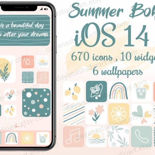 App Icons Bohemian iOS 17, Aesthetic Boho Home Screen iPhone, iOS 15 App covers, Summer iOS 14 Widgets & Wallpapers