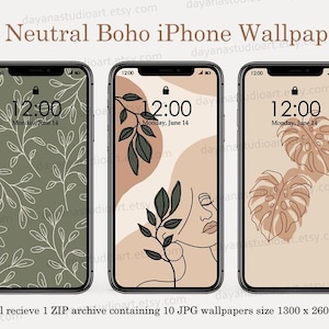 10 Boho iPhone Wallpapers Digital Download , Beige Cream Green  Aesthetic Wallpaper iPhone , Shapes wallpaper , Neutral Phone Background