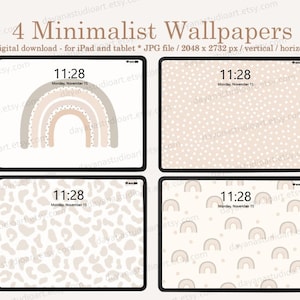 Neutral Minimalistic iPad Wallpaper , Tablet Background , Boho Rainbow Wallpaper , Digital Download , Leopard Wallpaper