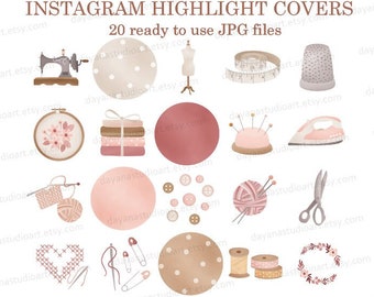 Instagram Highlight Covers Sewing, Knitting Instagram Story Covers, IG Highlight Icon, Craft Crochet IG Icons, Social media icons, Blogger
