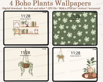 Boho iPad Wallpapers Digital Download , Beige Cream Green Aesthetic Wallpapers Tablet , Botanical wallpapers , Neutral Background