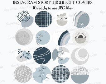 Instagram Highlight Covers Blue, Abstract Instagram Highlight Icons, Boho Instagram Story Covers, Social Media Icons