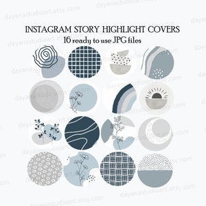 Instagram Highlight Covers Blue, Abstract Instagram Highlight Icons, Boho Instagram Story Covers, Social Media Icons