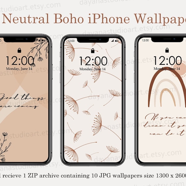 10 Boho iPhone Wallpapers Digital Download , Beige Cream Brown Aesthetic Wallpaper iPhone , Shapes wallpaper , Neutral Phone Background