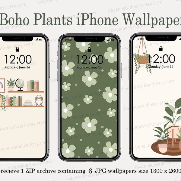 Boho iPhone Wallpapers Digital Download , Beige Cream Green Aesthetic Wallpaper iPhone , Botanical wallpapers , Neutral Phone Background