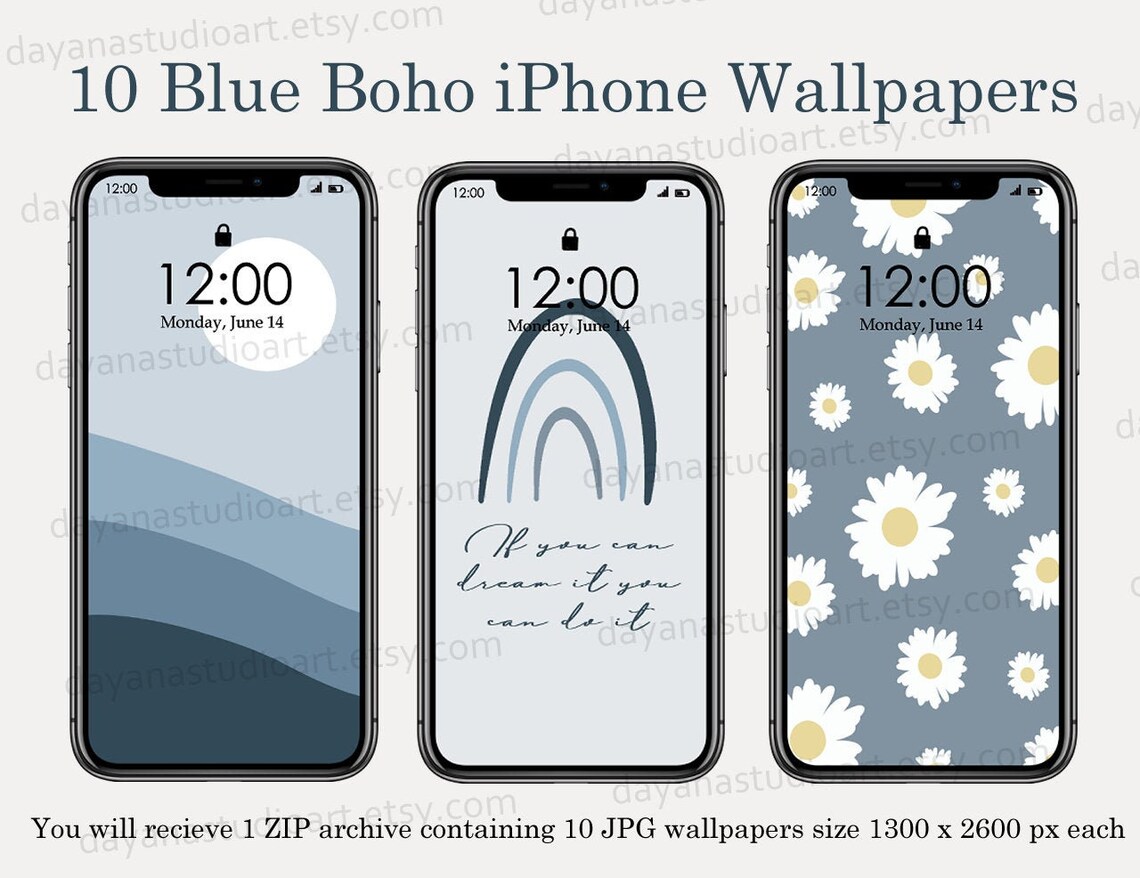 10 Boho Phone Wallpaper , Blue iPhone Background , Aesthetic Wallpaper