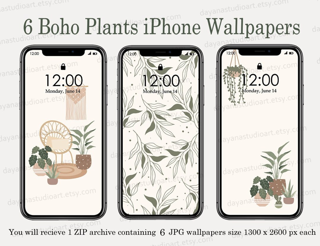 Boho iPhone Wallpapers, Phone Wallpapers, Beige Green Aesthetic