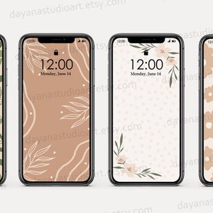 10 Boho iPhone Wallpapers Digital Download , Beige Cream Green Aesthetic Wallpaper iPhone , Shapes wallpaper , Neutral Phone Background image 3