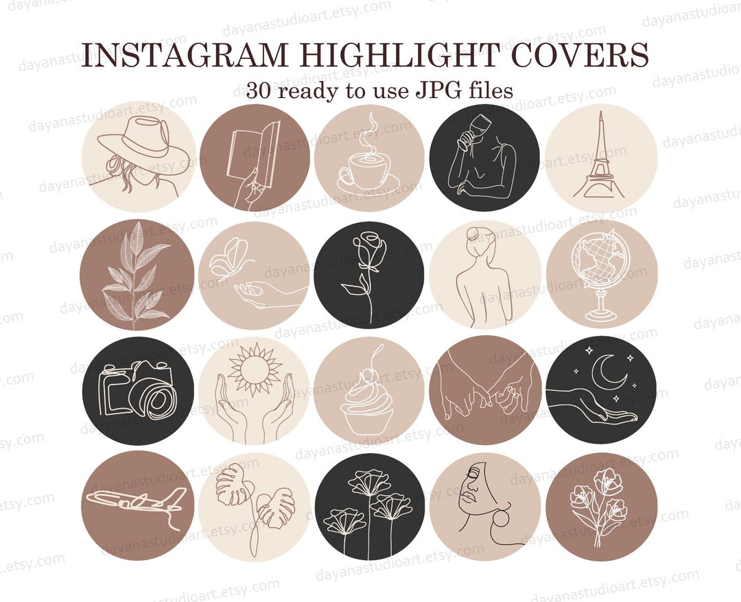 Neutral Instagram Highlights Hand Drawn Highlight Beige - Etsy