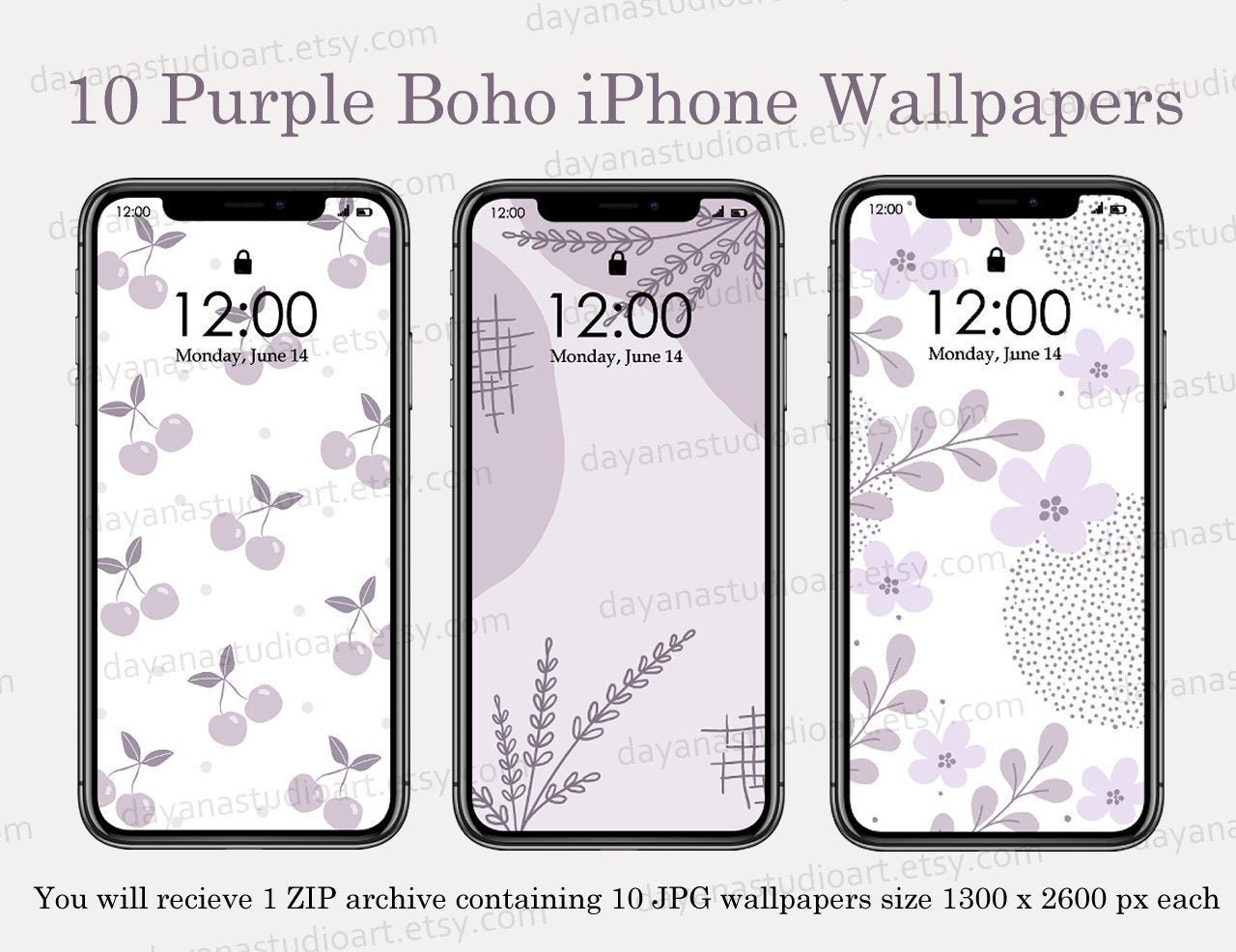 10 Boho Iphone Wallpapers Digital Download White Violet - Etsy