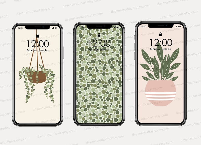 Boho iPhone Wallpapers Digital Download , Beige Cream Green Aesthetic