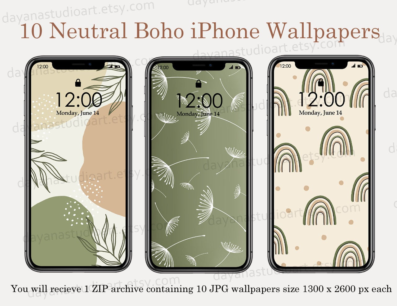 10 Boho Iphone Wallpapers Digital Download Beige Cream Green Etsy