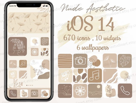 Cream Brown Ios 14 15 App Icons Aesthetic Neutral Iphone Etsy
