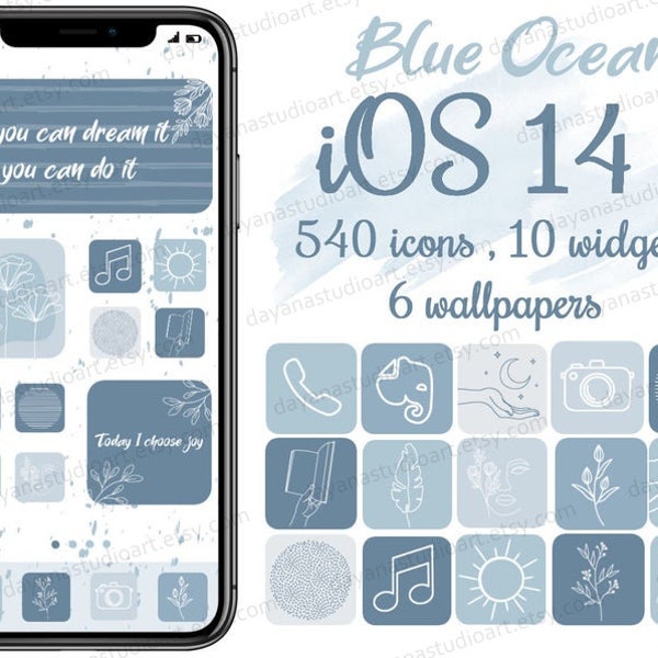 Blaue iOS-Icons, iPhone 14 Blau-Icons, minimalistische iPhone App-Icons, ästhetische iOS-Icons, Home-Screen-Apps-Icon-Pack, Widgets & Wallpapers