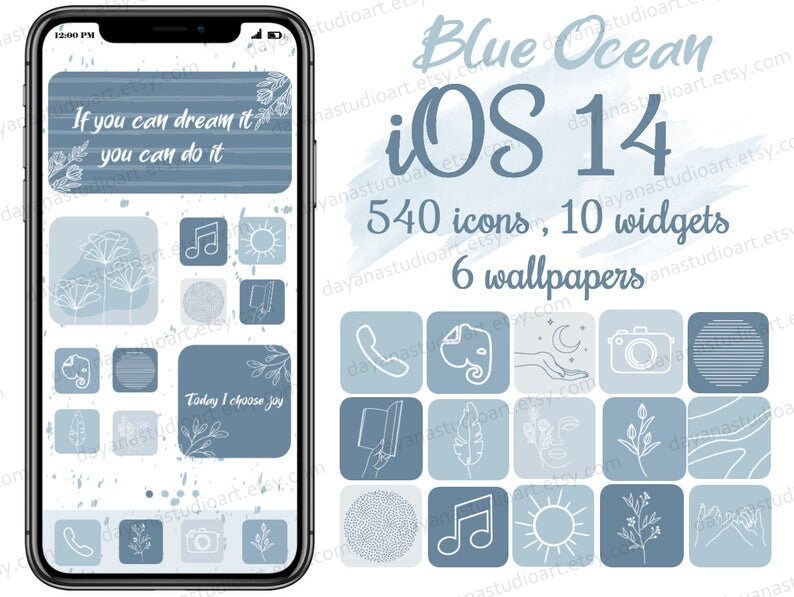 IPhone IOS 14 App Icons Pack Minimal Blue Icon Bundle Etsy