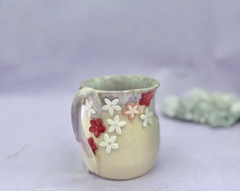 Spring Flower Mugs, Mothers Days Gifts, Handmade Mugs, Ceramic Coffee Cup, Witch Gifts, Tea Lovers Gift, Spiritual Mug, Flower Pottery Mug