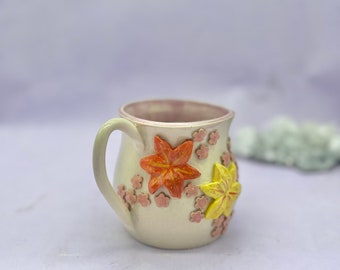 Lily Mug, Spring Flower Mugs, Mothers Days Gifts, Handmade Mugs, Ceramic Coffee Cup, Witch Gifts, Tea Lovers Gift, Flower Pottery Mug