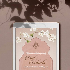 Digital Indian Wedding Invitation easy to edit. Affordable price. Floral and peach editable files. image 1