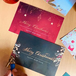 Merry Christmas and New Year Cards, Handwritten with Calligraphy. Add a personal touch to the clients order. Pack of 20 and 50 Red Ornamental