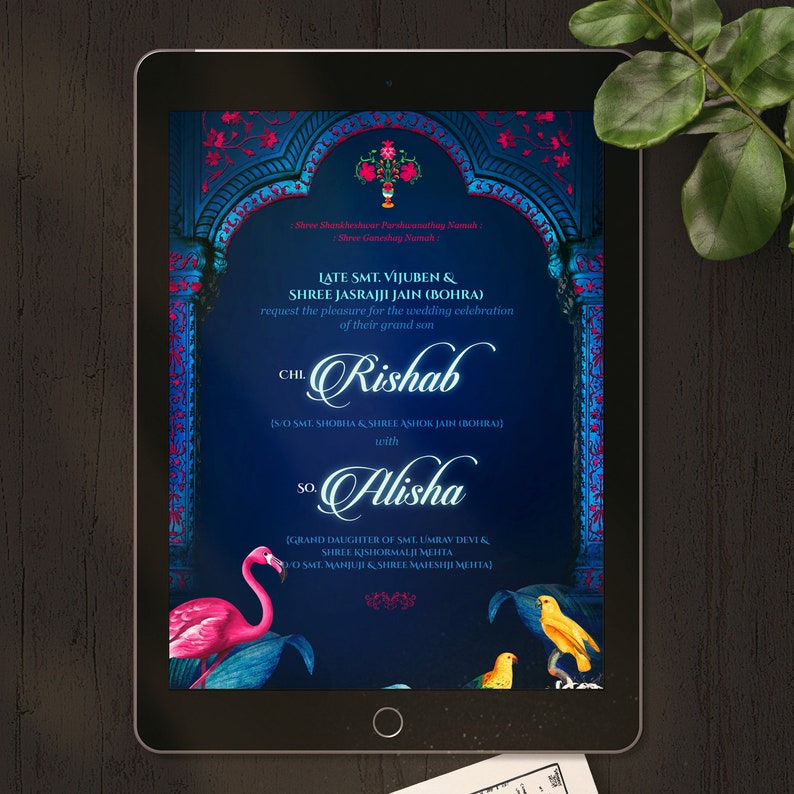 Indian Wedding invitation. Glow in the dark floral traditional Indian invitation at affordable price. Ready to download and easy to edit. image 1