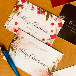 Merry Christmas and New Year Cards, Handwritten with Calligraphy. Add a personal touch to the clients order. Pack of 20 and 50 image 1