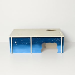Hamster sleeping house, multi-chamber house in a starry sky design (small animals, dwarf hamsters, golden hamsters, rodents)