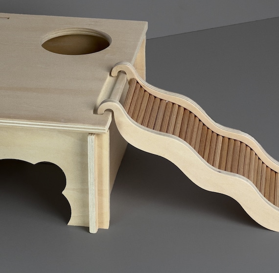 Fhiny Hamsterversteck Aus Holz Mit Leiter – 2-Raum-Häuschen 19,8 X 19,8 Cm Für Hamster, Mäuse & Kleintiere