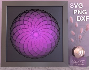 Spiral wall art shadow box cut file, Meditation svg, Mandala laser cut file, Multilayered geometric art dxf, Minimalist decor Cricut file
