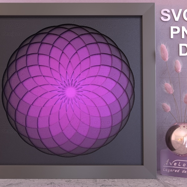 Abstract Mandala shadow box svg, Torus laser cut file, Mystic geometry svg, Layered Sacred geometry 3D svg