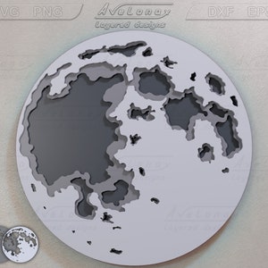 Moon svg, Layered Moon cut file, Multilayered Moon laser cut file,  Moon printable art,  Full Moon wall art dxf, eps, png, COMMERCIAL use