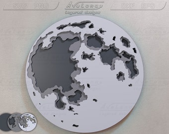 Moon svg, Layered Moon cut file, Multilayered Moon laser cut file,  Moon printable art,  Full Moon wall art dxf, eps, png, COMMERCIAL use