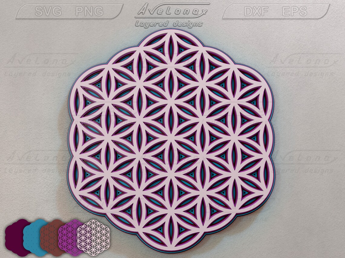 Fleur de vie svg, Fichier de découpe laser de géométrie sacrée, Fleur