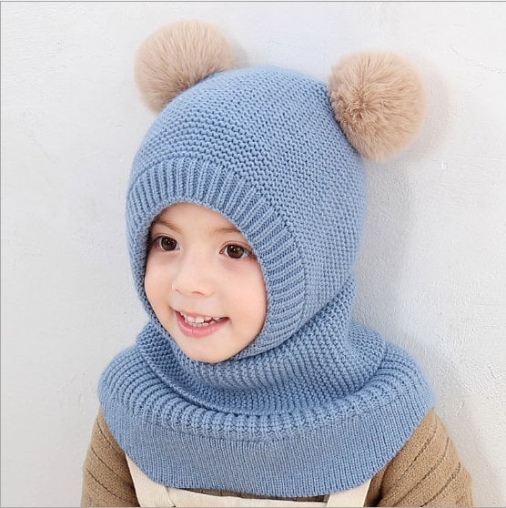 Children's Knitted Hat & Scarf Set Letter Patch Plush Thickened Warm Winter  With Pom Pom For Girls And Boys - Temu