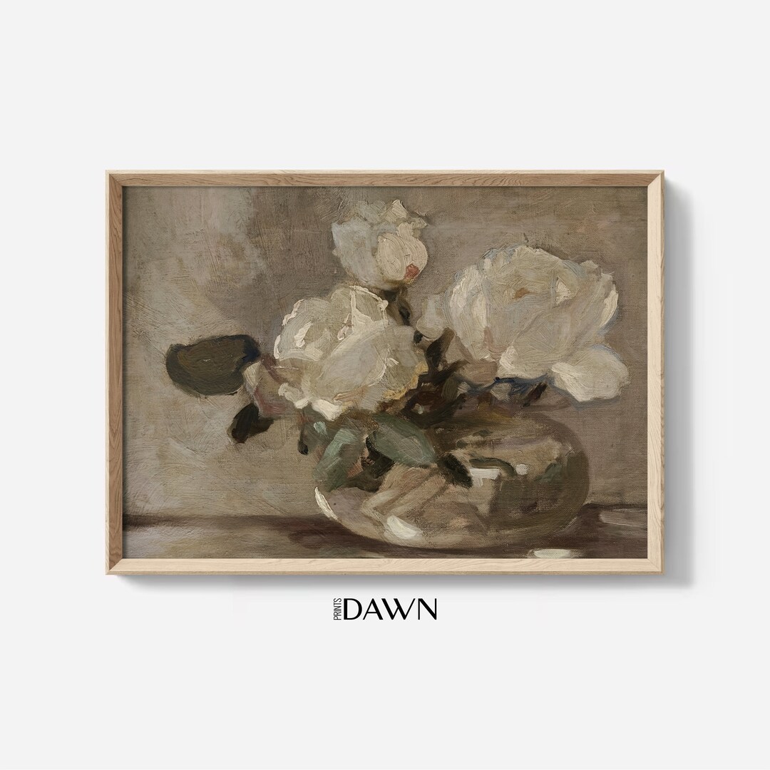 White Roses Painting Floral Still Life Neutral Flower - Etsy