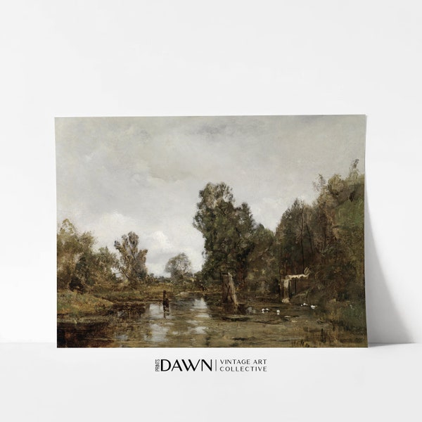 Moody Country Landscape Painting | Rustic Pond Scenery Print | Vintage Printable Art & Samsung Frame TV | Digital Download | LP014