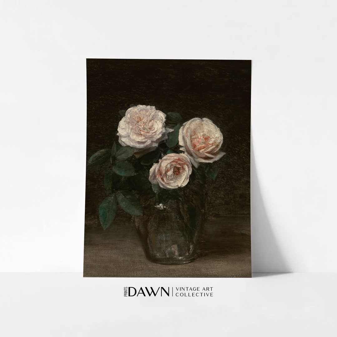 Pink Roses Oil Painting Dark Moody Floral Still Life Flower Bouquet ...