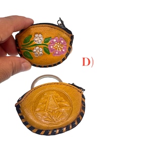 Handmade Mexican Hand Tooled Leather Keychain Coin Purse Pouch with zipper