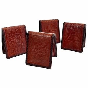 Carteras de hombre hechas a mano de cuero mexicano con cordones y labradas a mano