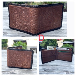 Handmade Mexican Hand Tooled Laced Leather Men&#39;s Wallets