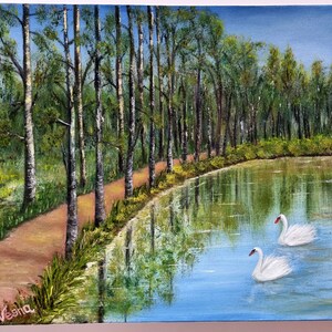 Swan Alley Original Oil Painting on Stretched canvas 40x50 cm
