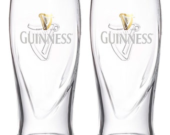 Guinness Pint Drinking (Beer) Ostrich Head Logo/Embossed Harp Glasses Set  of 4