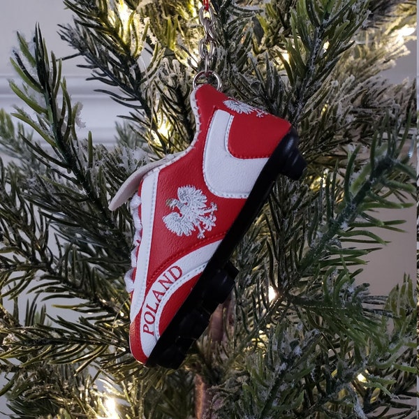 Poland/Polska Soccer Shoe/Boot Christmas Ornament/Keychain Approx 2.5 Inches