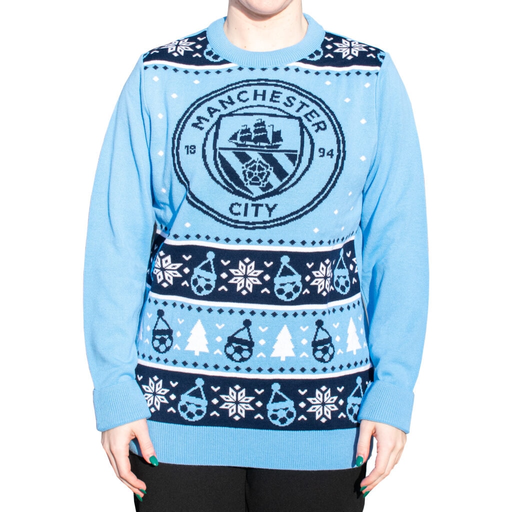 Manchester City Premier League Soccer Blue Christmas Knitted Acrylic Sweater Officially Licensed Choose Your Size Etsy Canada