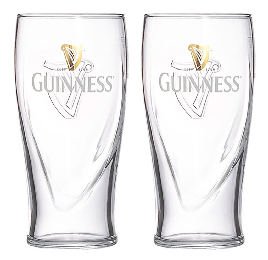 Guinness Pint Drinking (Beer) Ostrich Head Logo/Embossed Harp Glasses Set  of 4