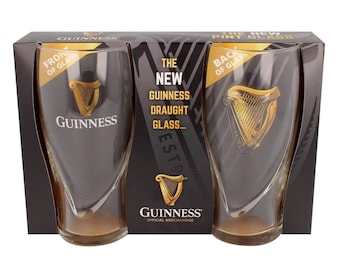 Guinness Set of 2 Embossed 20oz  Pint Glasses In Gift Packaging  Officially Licensed