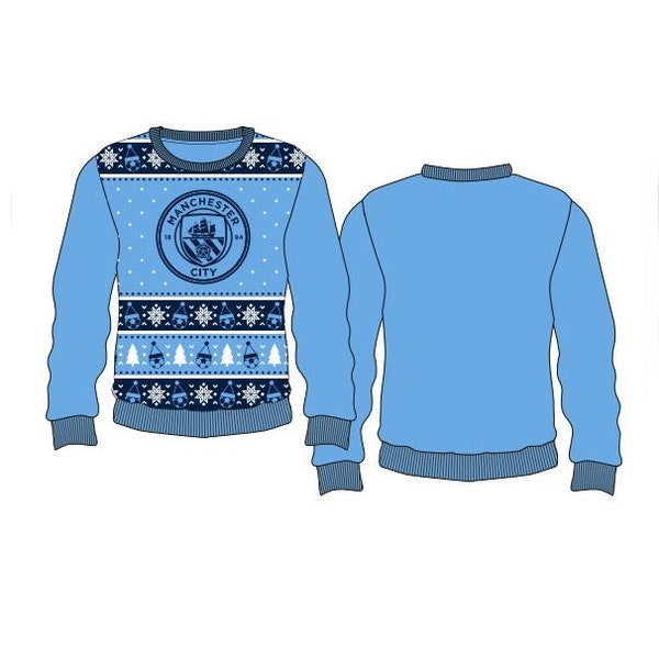 Manchester City Premier League Soccer Blue Christmas Knitted Acrylic Sweater Officially Licensed Choose Your Size